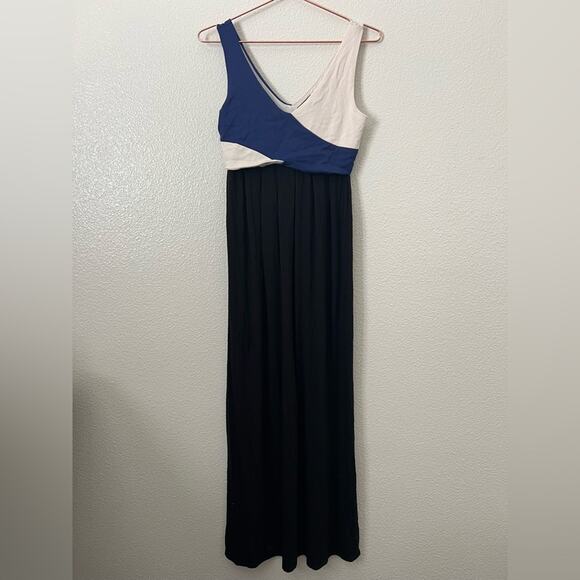 Anthropologie Maeve Elysian Maxi Dress blue ivory cream black colorblock - Picture 2 of 7